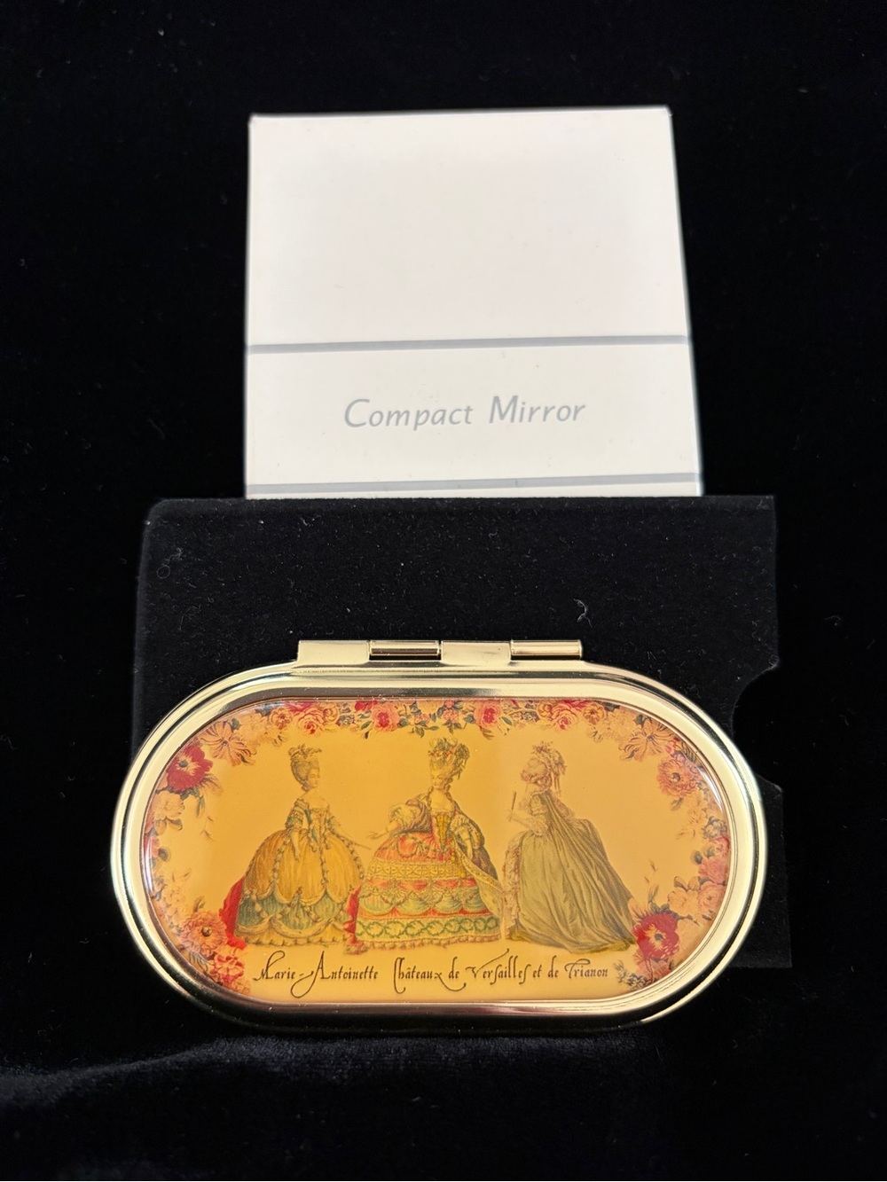 Gold Compact Mirror with Rococo Lady Illustration